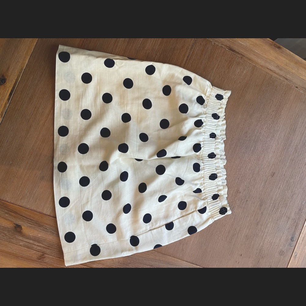 J Crew Long Mini Skirt- cream & navy polka dots